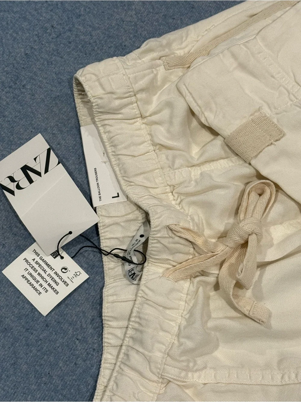 Zara Cream Drawstring Tapered Trousers